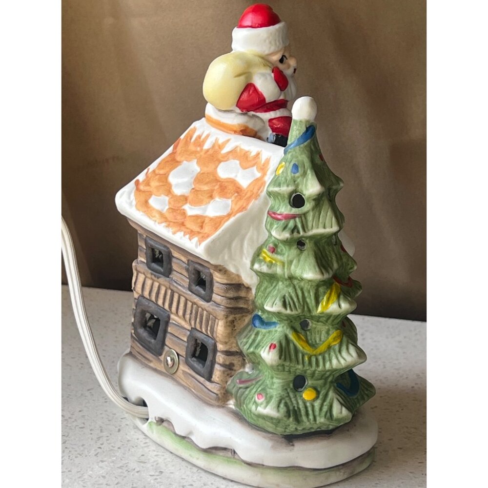 Santa Going Down the Chimney Ceramic House Lamp Decoration Christmas Tree Works - Picture 3 of 11